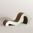 Load image into Gallery viewer, Introducing the Mint Mint - Modern Cat Scratcher & Stretching Board by Mint Mint, a wavy S-shaped scratcher featuring a rough brown surface and smooth mint green edges. Crafted from premium cardboard for durability, it measures 31 inches long, 11 inches wide, and 15 inches tall to ensure your feline friend's claws stay healthy. Plus, enjoy the added benefit of pet-visible color!

